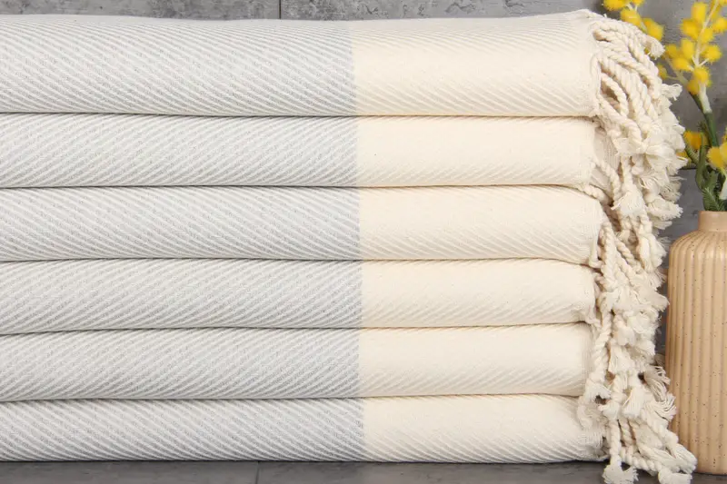 Personalized Turkish Beach Towel Light Gray Stripes, 71x40 Inches