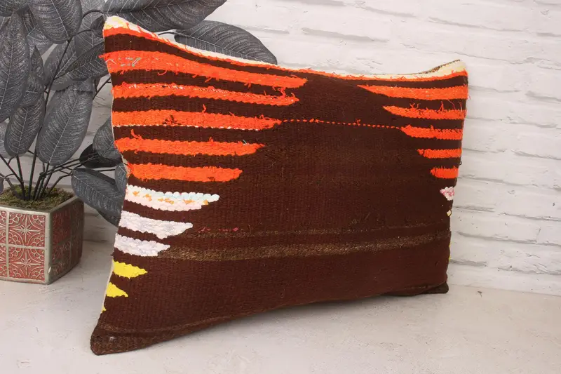 Cushion Cover, Pillow for Sofa, Indoor Pillow Cover, Gift Pillow, Boho Chic Pillow Case, Kilim Pillow Cover, Indoor Pillow, 16x24 Brown Cushion - 3