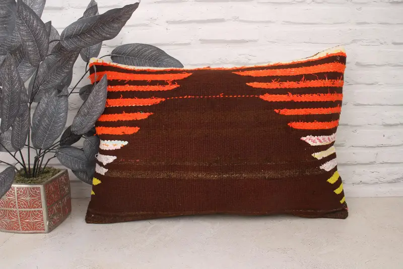 Cushion Cover, Pillow for Sofa, Indoor Pillow Cover, Gift Pillow, Boho Chic Pillow Case, Kilim Pillow Cover, Indoor Pillow, 16x24 Brown Cushion - 1