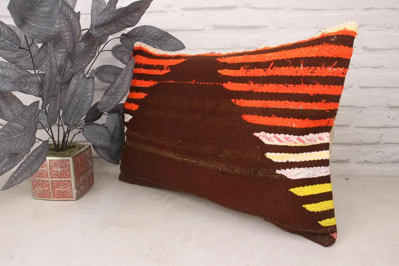 Cushion Cover, Pillow for Sofa, Indoor Pillow Cover, Gift Pillow, Boho Chic Pillow Case, Kilim Pillow Cover, Indoor Pillow, 16x24 Brown Cushion - 4