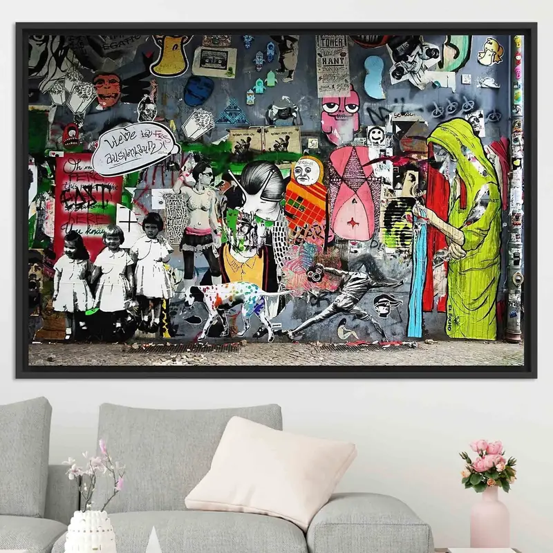 Lienzo de graffiti moderno: impresión artística moderna, colorida e inspirada en Banksy