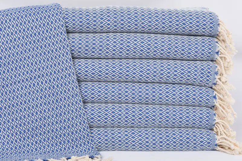 Turkish Towel Monogram Hand Towel, Blue, Organic Cotton, 40x20 Inches