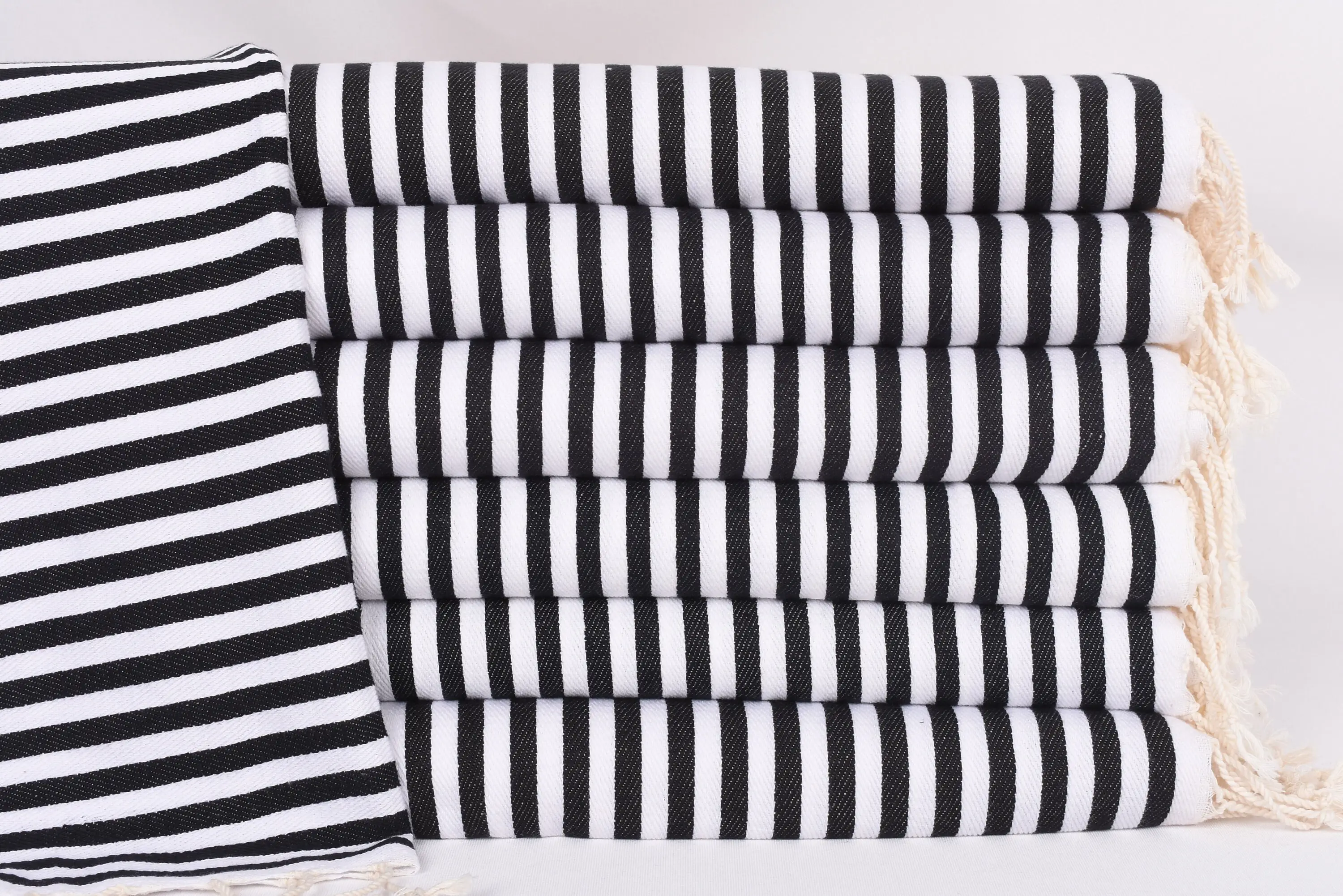 Wedding Gifts Towel Black Striped Tea Towel, Organic Cotton, 40x18 Inches - 1