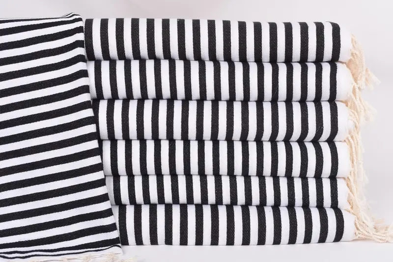 Wedding Gifts Towel Black Striped Tea Towel, Organic Cotton, 40x18 Inches