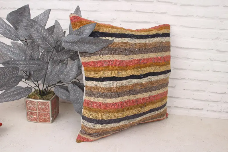 Neutral Throw Pillow Cover, Gift Pillow, Handmade Kilim Cushion, Cushion, 20x20 Red Pillow Sham, Art Deco Pillow, Boho Pillow Sham Cover - 1