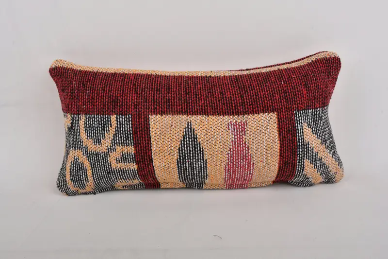 Yoga Pillow, Antique Pillows, Kilim Cushion Sham, Ikat Pillow Sham, 8x16 Red Pillow Cover, Cushion Cover, Handmade Kilim Cushion - 1