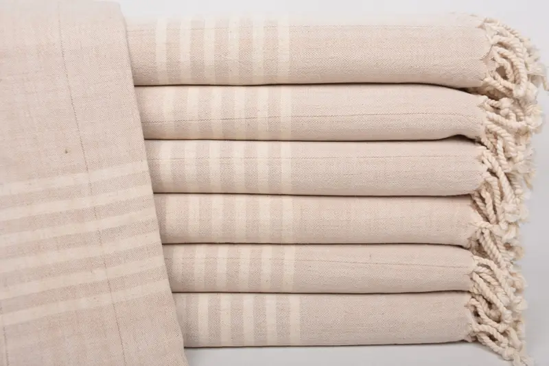 Personalized Light Beige Striped Organic Cotton Bath Towel, 70x40 Inches