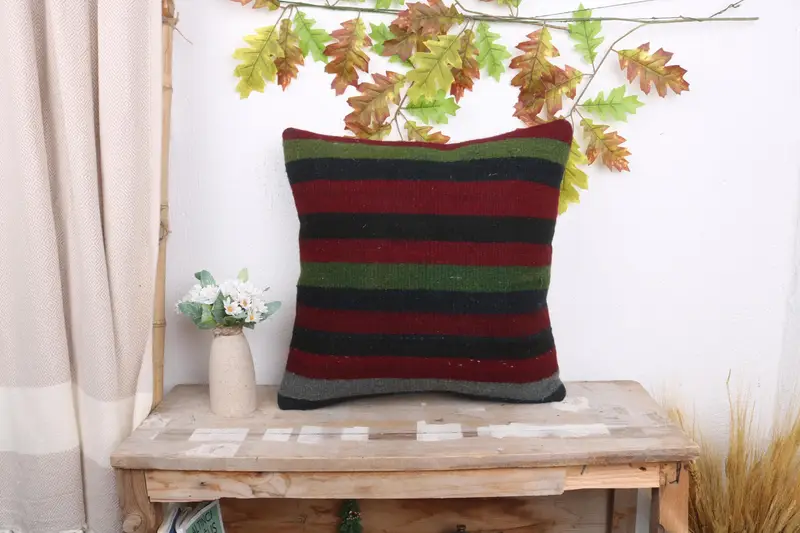 Wool Kilim Pillow Pillow Case, 18x18 Red Pillow, Pillow Sham, Natural Cushion, Throw Kilim Pillow, Ethnical Kilim Rug Pillow, Gift Pillow - 1