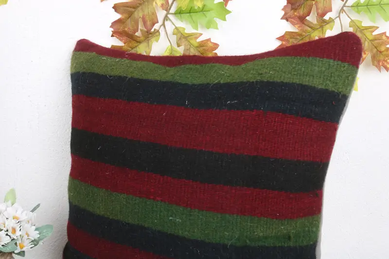 Wool Kilim Pillow Pillow Case, 18x18 Red Pillow, Pillow Sham, Natural Cushion, Throw Kilim Pillow, Ethnical Kilim Rug Pillow, Gift Pillow - 5
