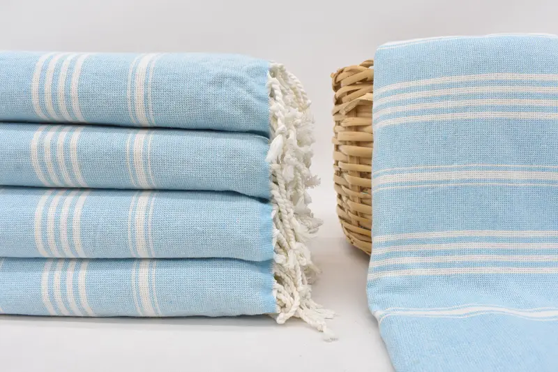 Light Blue Striped Personalized Organic Cotton Bath Towel, 63x38 Inches