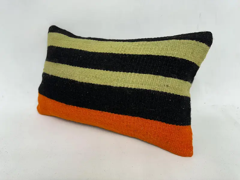 Throw Kilim Pillow, Vintage Kilim Pillow, Ethnical Kilim Rug Pillow, Pillow Sham, 12x20 Orange Cushion Cover, Couch Cushion, Boho Chic Pillow Cover - 4