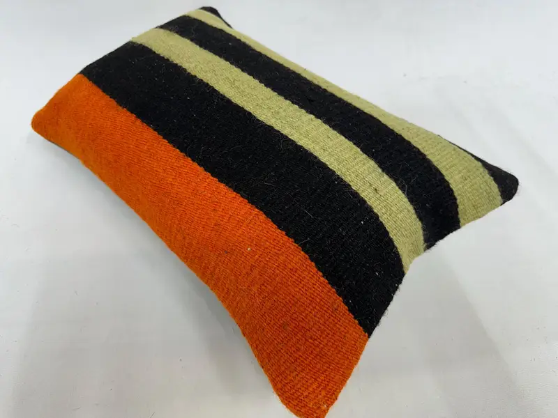 Throw Kilim Pillow, Vintage Kilim Pillow, Ethnical Kilim Rug Pillow, Pillow Sham, 12x20 Orange Cushion Cover, Couch Cushion, Boho Chic Pillow Cover - 6