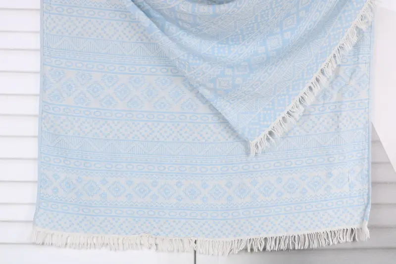 Beach Towel Personalized Turkish Cotton Light Blue Geometric, 36x67 Inches
