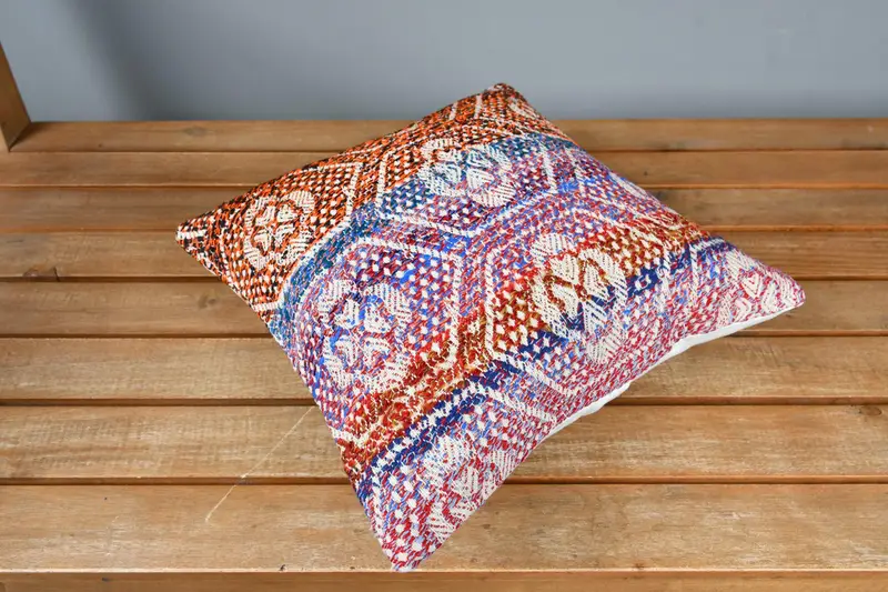 Custom Pillow, 12x12 Blue Pillow, Handwoven Pillow Cover Cushion, Handmade Kilim Cushion, Kilim Pillow Cover, Pillow Sham, Throw Kilim Pillow - 2