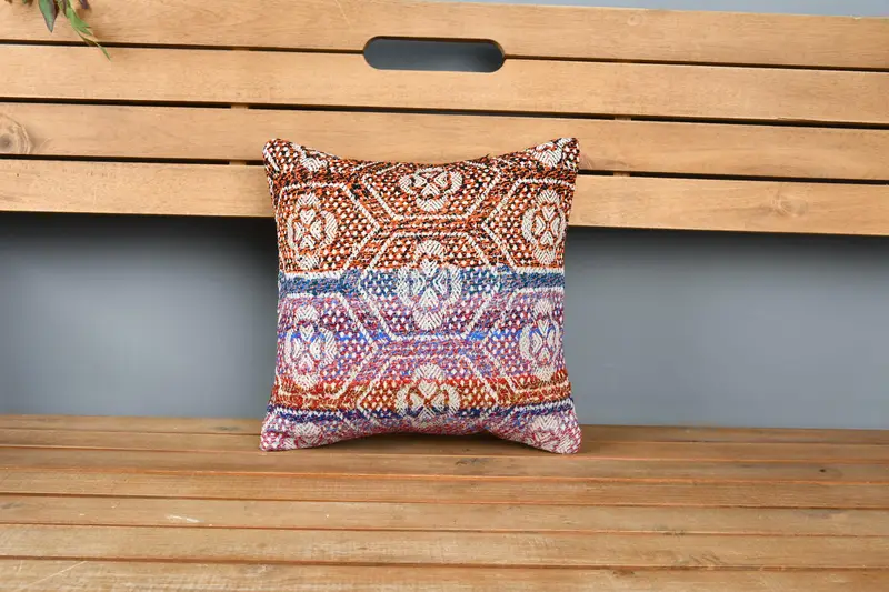 Custom Pillow, 12x12 Blue Pillow, Handwoven Pillow Cover Cushion, Handmade Kilim Cushion, Kilim Pillow Cover, Pillow Sham, Throw Kilim Pillow - 5