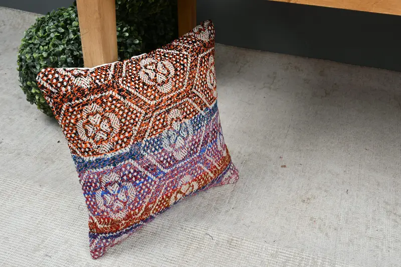 Custom Pillow, 12x12 Blue Pillow, Handwoven Pillow Cover Cushion, Handmade Kilim Cushion, Kilim Pillow Cover, Pillow Sham, Throw Kilim Pillow - 7