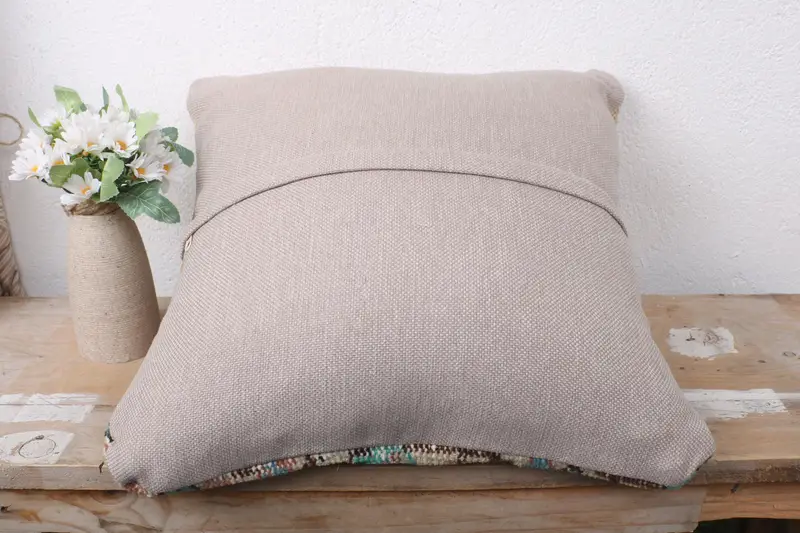Turkish Pillow, Nomadic Pillow, Pillow Cover, Antique Pillows, 16x16 Green Pillow Cover, Handmade Throw Cushion Cover, Gift Pillow - 7