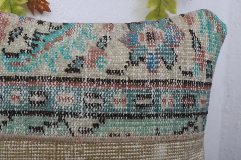 Turkish Pillow, Nomadic Pillow, Pillow Cover, Antique Pillows, 16x16 Green Pillow Cover, Handmade Throw Cushion Cover, Gift Pillow - 5