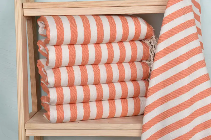 Turkish Towel Beach Orange Striped Cotton, 36x79 Inches
