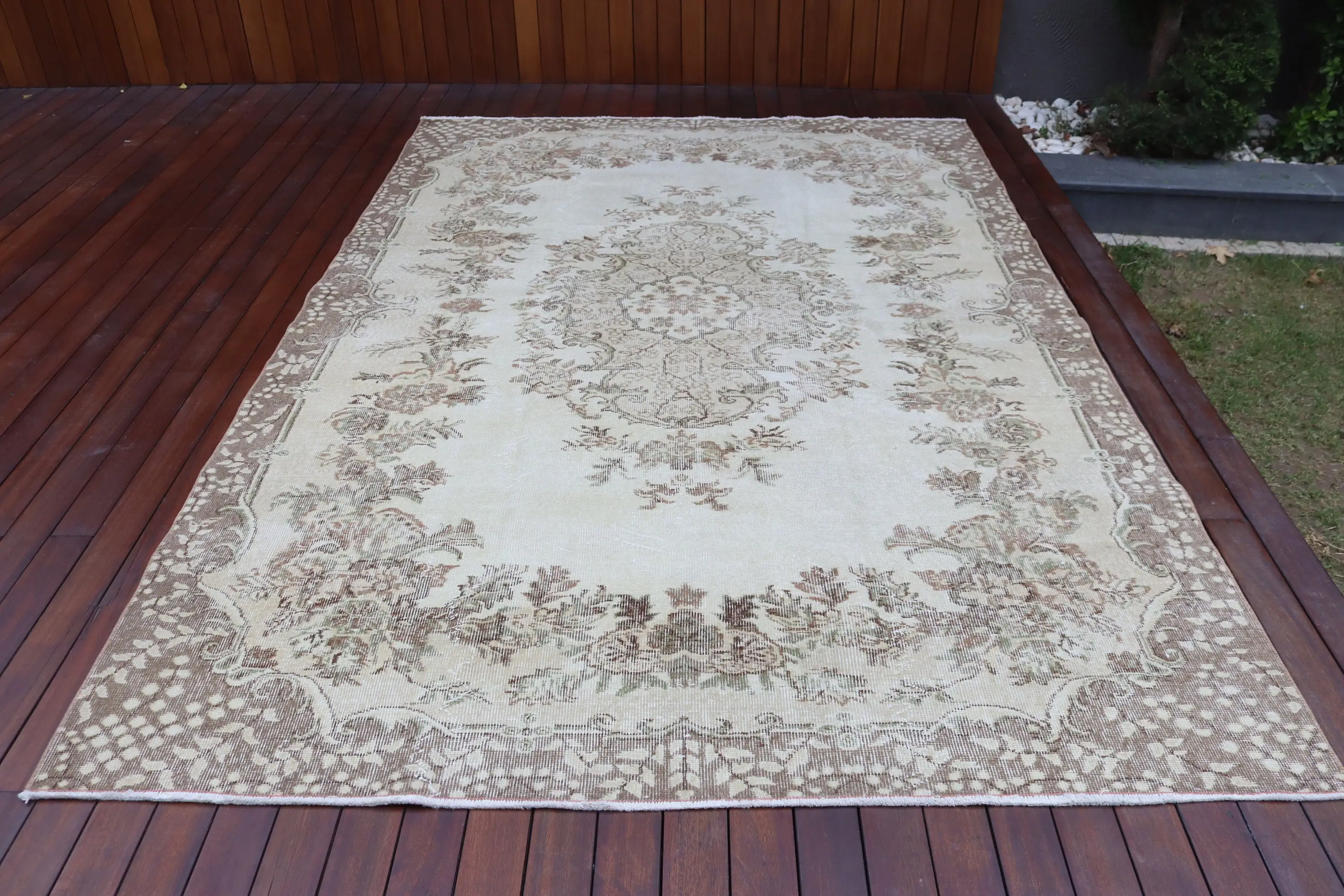6.51x9.63 ft Vintage Halı, Türk Halısı, Beyaz Yün Halı - 1