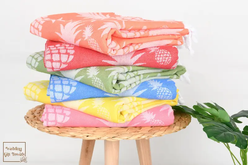 Pineapple Turkish Cotton Beach Towel Beige, 36x70 Inches