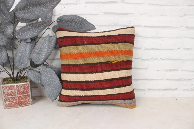 Decorative Bolster Pillow Sham, Art Deco Cushion Cover, Handmade Kilim Cushion, Pillow, Pillow for Couch, 14x14 Red Pillow Case, Antique Pillows - 1
