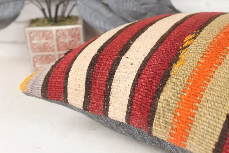 Decorative Bolster Pillow Sham, Art Deco Cushion Cover, Handmade Kilim Cushion, Pillow, Pillow for Couch, 14x14 Red Pillow Case, Antique Pillows - 7