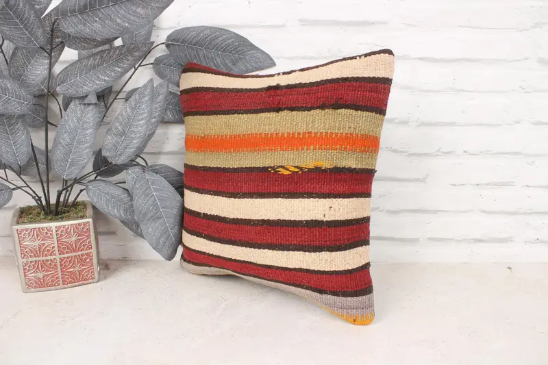 Decorative Bolster Pillow Sham, Art Deco Cushion Cover, Handmade Kilim Cushion, Pillow, Pillow for Couch, 14x14 Red Pillow Case, Antique Pillows - 4