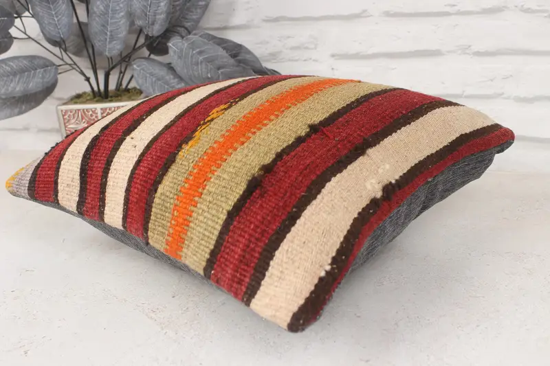 Decorative Bolster Pillow Sham, Art Deco Cushion Cover, Handmade Kilim Cushion, Pillow, Pillow for Couch, 14x14 Red Pillow Case, Antique Pillows - 6