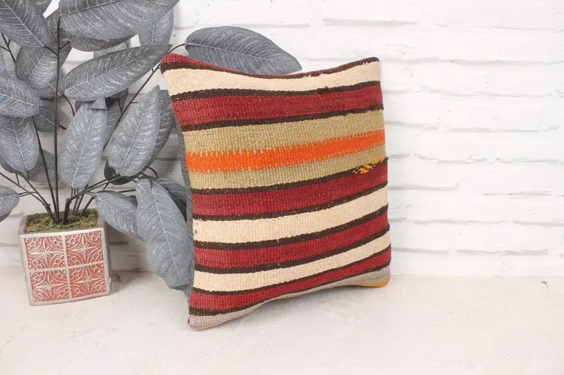 Decorative Bolster Pillow Sham, Art Deco Cushion Cover, Handmade Kilim Cushion, Pillow, Pillow for Couch, 14x14 Red Pillow Case, Antique Pillows - 3