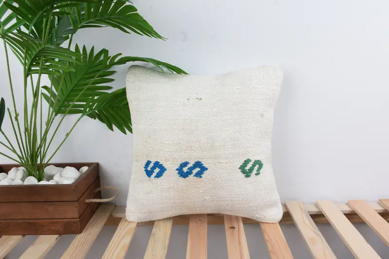 Sustainable Pillow, 16x16 White Pillow Case, Kilim Pillow Cover, Cushion Cover, Turkish Pillow, Aztec Pillow, Throw Kilim Pillow - 1