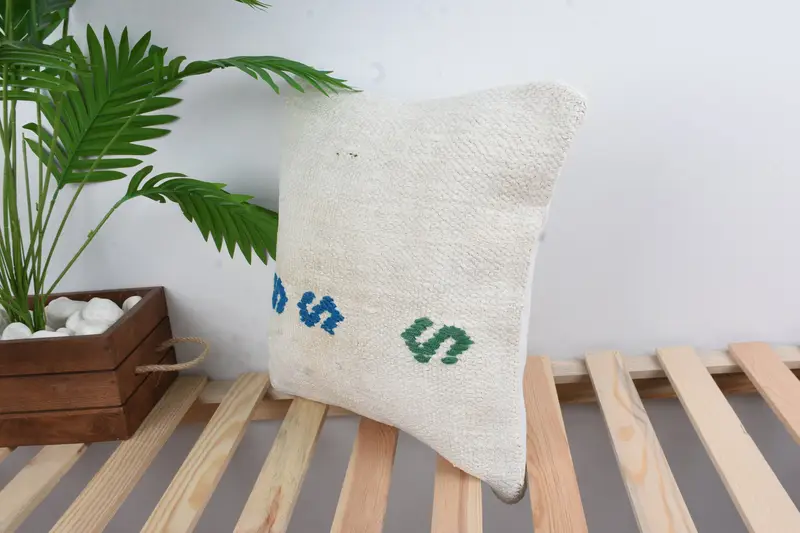 Sustainable Pillow, 16x16 White Pillow Case, Kilim Pillow Cover, Cushion Cover, Turkish Pillow, Aztec Pillow, Throw Kilim Pillow - 5