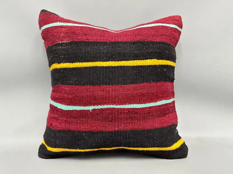 Handmade Kilim Cushion, Interior Designer Pillow, Ethnic Pillow, Vintage Throw Cushion Cover, Pillow for Sofa, Pillow Cover, 18x18 Brown Pillow Case - 4