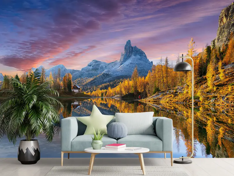 Landschaftsradum, Baumwanddruck, Messenpapier ansehen, Naturtapeten, Reflexionswandplakat, Dolomiten Wallpaper, Sonnenuntergangswanddruck, - 9