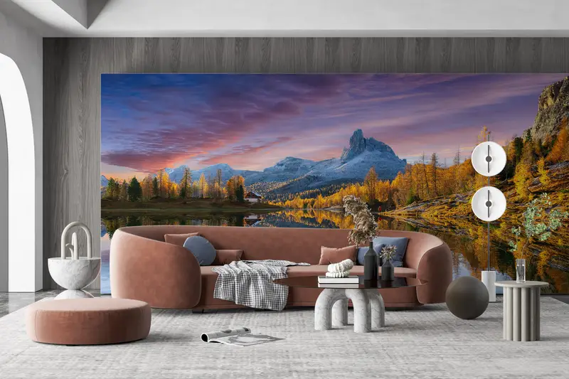 Landschaftsradum, Baumwanddruck, Messenpapier ansehen, Naturtapeten, Reflexionswandplakat, Dolomiten Wallpaper, Sonnenuntergangswanddruck, - 3