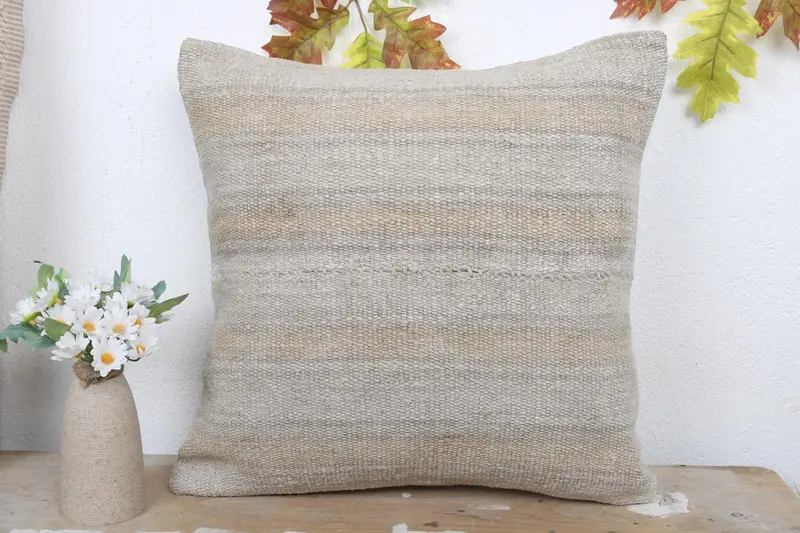 Pillow Case, Decorative Throw Pillow Cover, Turkish Rugs Cushion Case, 18x18 Beige Pillow Sham, Kilim Pillow Cover, Vintage Pillow, Boho Pillow - 2