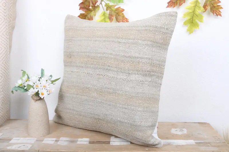 Pillow Case, Decorative Throw Pillow Cover, Turkish Rugs Cushion Case, 18x18 Beige Pillow Sham, Kilim Pillow Cover, Vintage Pillow, Boho Pillow - 4