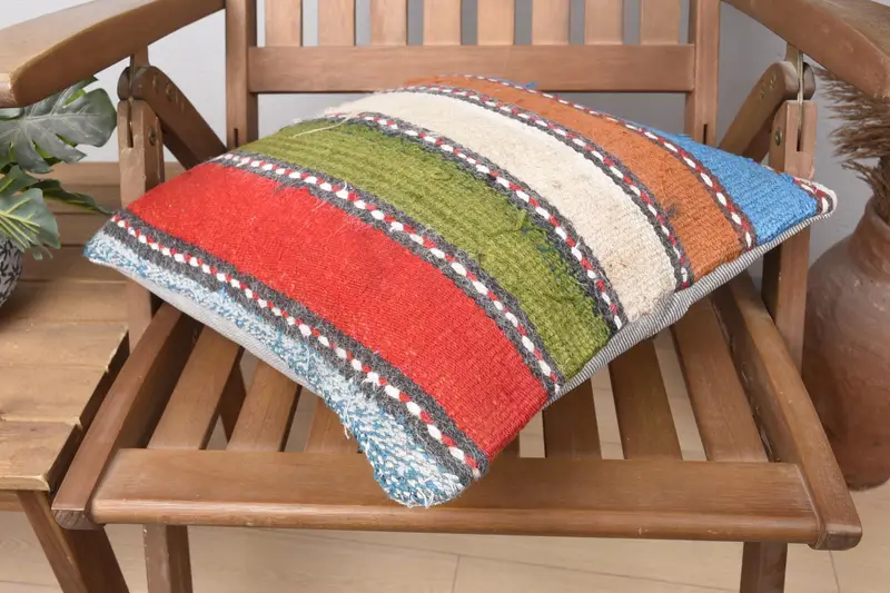Pillow Cover, Handmade Kilim Cushion, Living Room Throw Cushion, Pillow for Couch, Antique Pillows, 16x16 Green Cushion Cover - 4