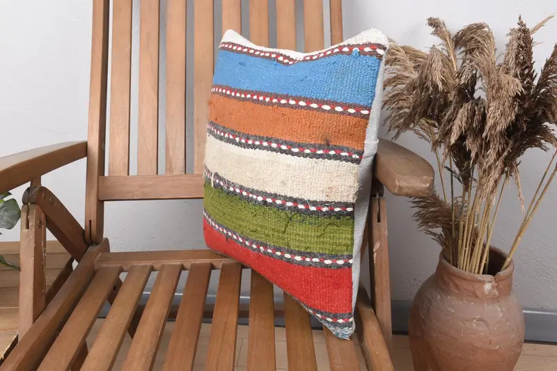 Pillow Cover, Handmade Kilim Cushion, Living Room Throw Cushion, Pillow for Couch, Antique Pillows, 16x16 Green Cushion Cover - 3