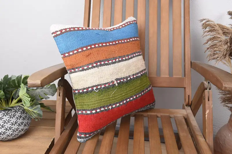 Pillow Cover, Handmade Kilim Cushion, Living Room Throw Cushion, Pillow for Couch, Antique Pillows, 16x16 Green Cushion Cover - 2