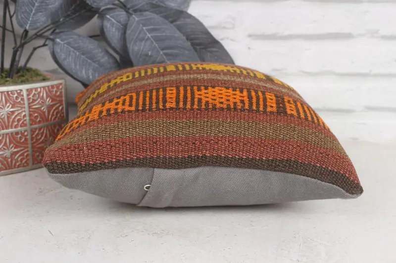 Antique Pillows, Bright Pillow, Kilim Pillow, 12x12 Brown Pillow Cover, Handmade Kilim Cushion, Cushion, Knitted Pillow Cover - 5