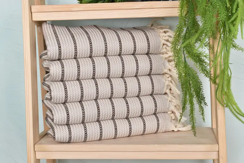 Striped Towel Gift Light Beige-Brown Cotton Towel, 40x71 Inches