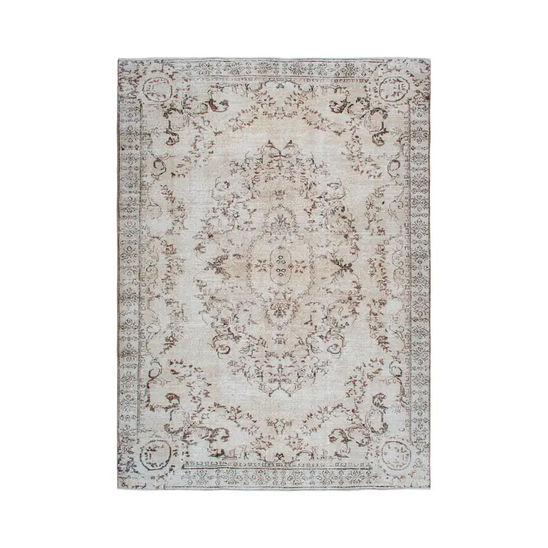 7x9.8 ft Rug, Vintage Oushak Rug, Turkish Brown Wool Patchwork Rug - 1