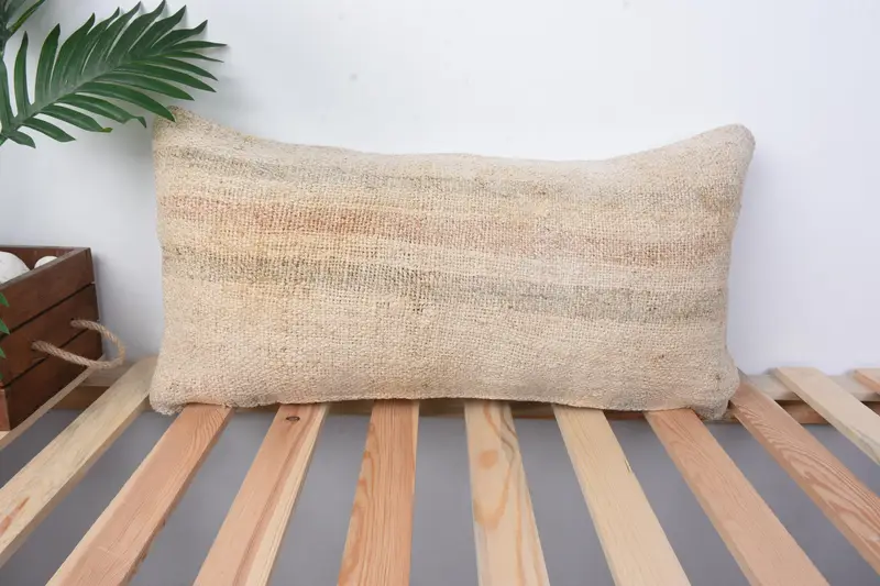 Hippie Throw Cushion Cover, Boho Pillow, Cushion, Gift Pillow, Sofa Cushion Case, Boho Pillow Sham Cover, 12x24 Beige Pillow Cover, Pastel Cushion - 1