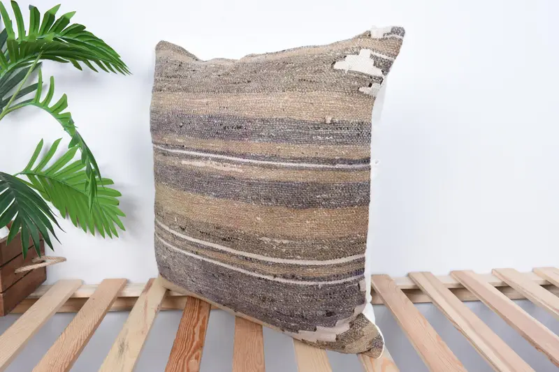 Kilim Pillow, Kilim Cushion Sham, Turkish Pillow, 20x20 Beige Cushion Cover, One Of A Kind Cushion, Traditional Cushion Cover, Pillow Sham - 5
