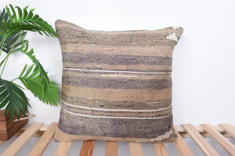 Kilim Pillow, Kilim Cushion Sham, Turkish Pillow, 20x20 Beige Cushion Cover, One Of A Kind Cushion, Traditional Cushion Cover, Pillow Sham - 1