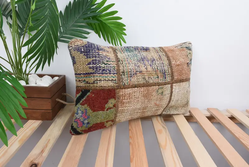 Ethnical Kilim Rug Pillow, 12x20 Blue Pillow Case, Cushion, Pillow for Couch, One Of A Kind Pillow Cover, Antique Pillows, Aesthetic Pillow Sham - 4