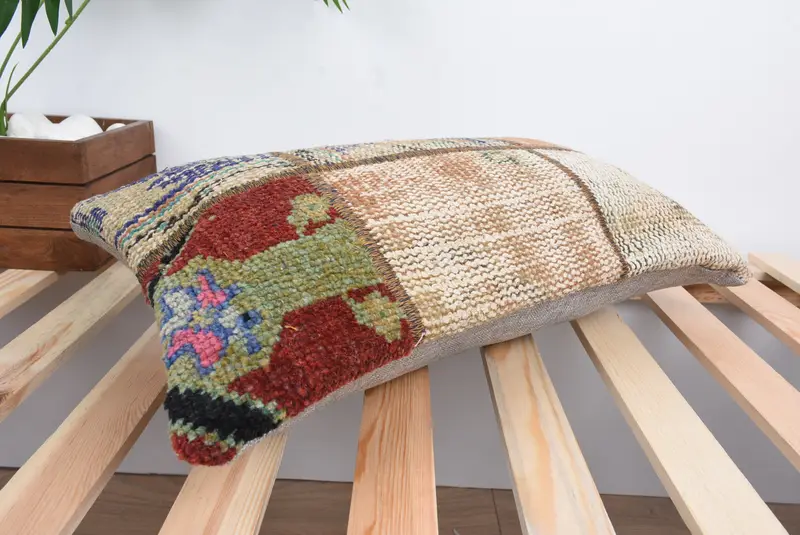 Ethnical Kilim Rug Pillow, 12x20 Blue Pillow Case, Cushion, Pillow for Couch, One Of A Kind Pillow Cover, Antique Pillows, Aesthetic Pillow Sham - 6