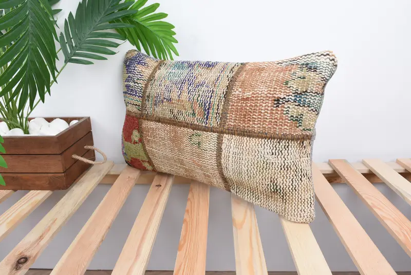 Ethnical Kilim Rug Pillow, 12x20 Blue Pillow Case, Cushion, Pillow for Couch, One Of A Kind Pillow Cover, Antique Pillows, Aesthetic Pillow Sham - 5