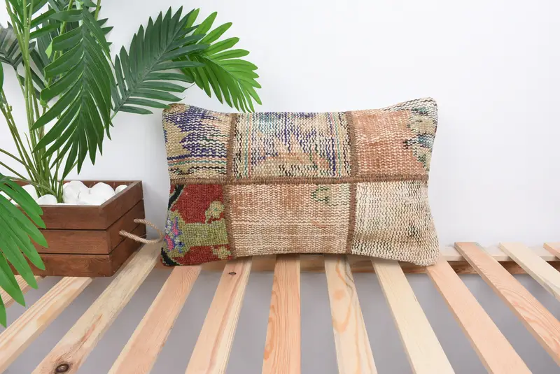 Ethnical Kilim Rug Pillow, 12x20 Blue Pillow Case, Cushion, Pillow for Couch, One Of A Kind Pillow Cover, Antique Pillows, Aesthetic Pillow Sham - 1